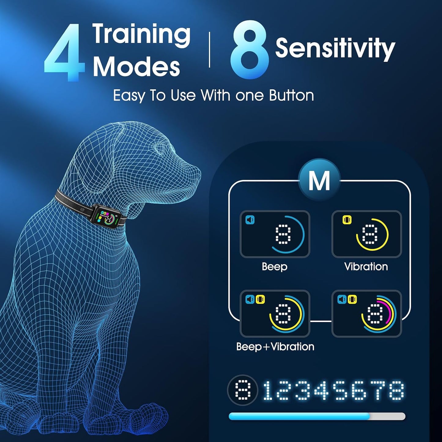 Dog Bark Collar for Large Medium Small Dogs - Smart AI 1S Stop Barking, anti Barking Device & Dog Training Collar with Beep, Vibration & 8-Level Sensitivity, IP67 Waterproof, USB-C Fast Charge - Black
