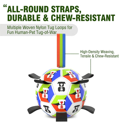 Ruffbud Durable Dog Soccer Ball - 9 Nylon Tabs, Cyclic Inflation, Floating Ball, Heavy-Duty Outdoor Herding Toy, Boredom Buster for High-Energy Medium-Large Dogs with Universal Fit