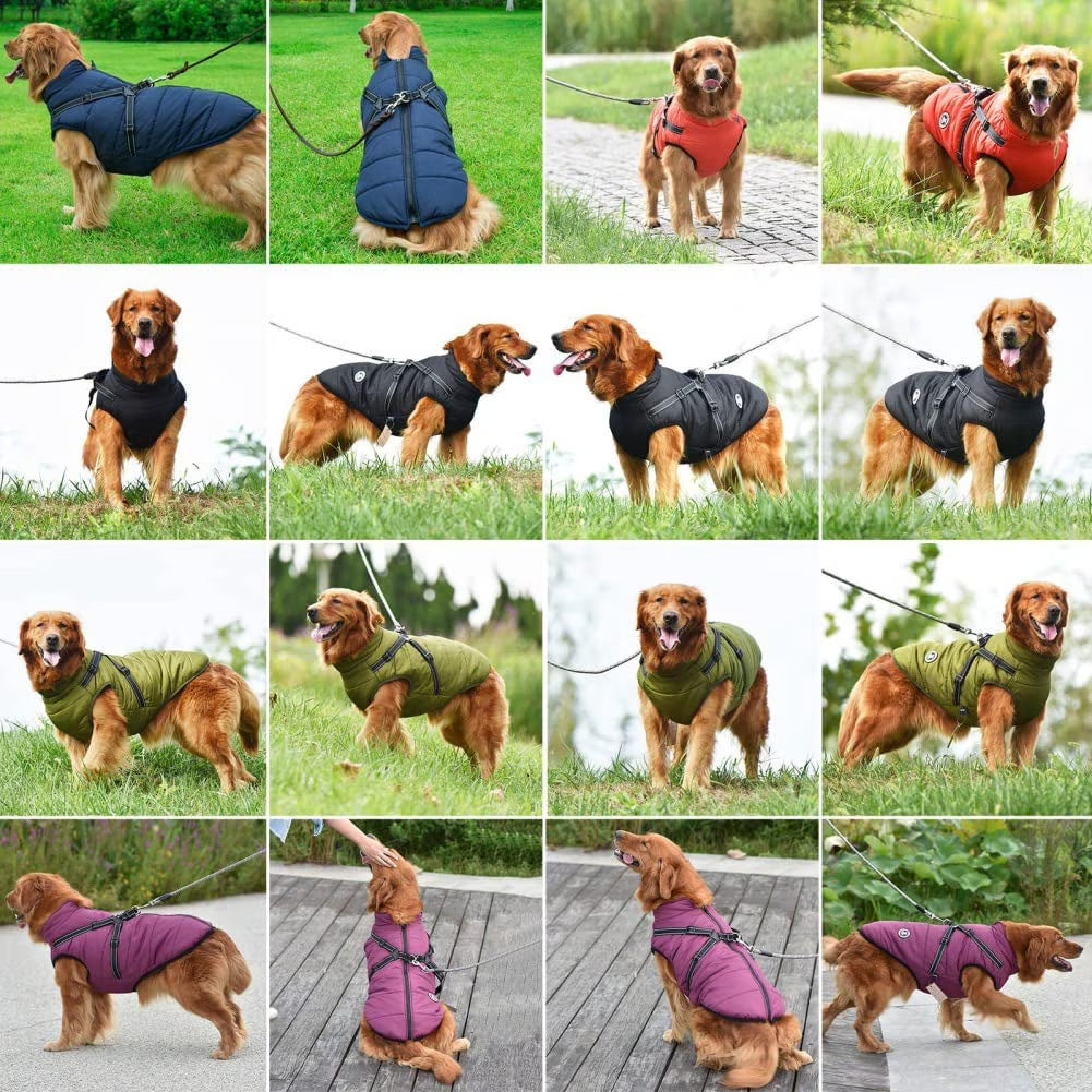 Winter Warm Coat Waterproof Dog Winter Jacket with Harness Traction Belt,Windproof Pet Outdoor Jacket Dog Autumn