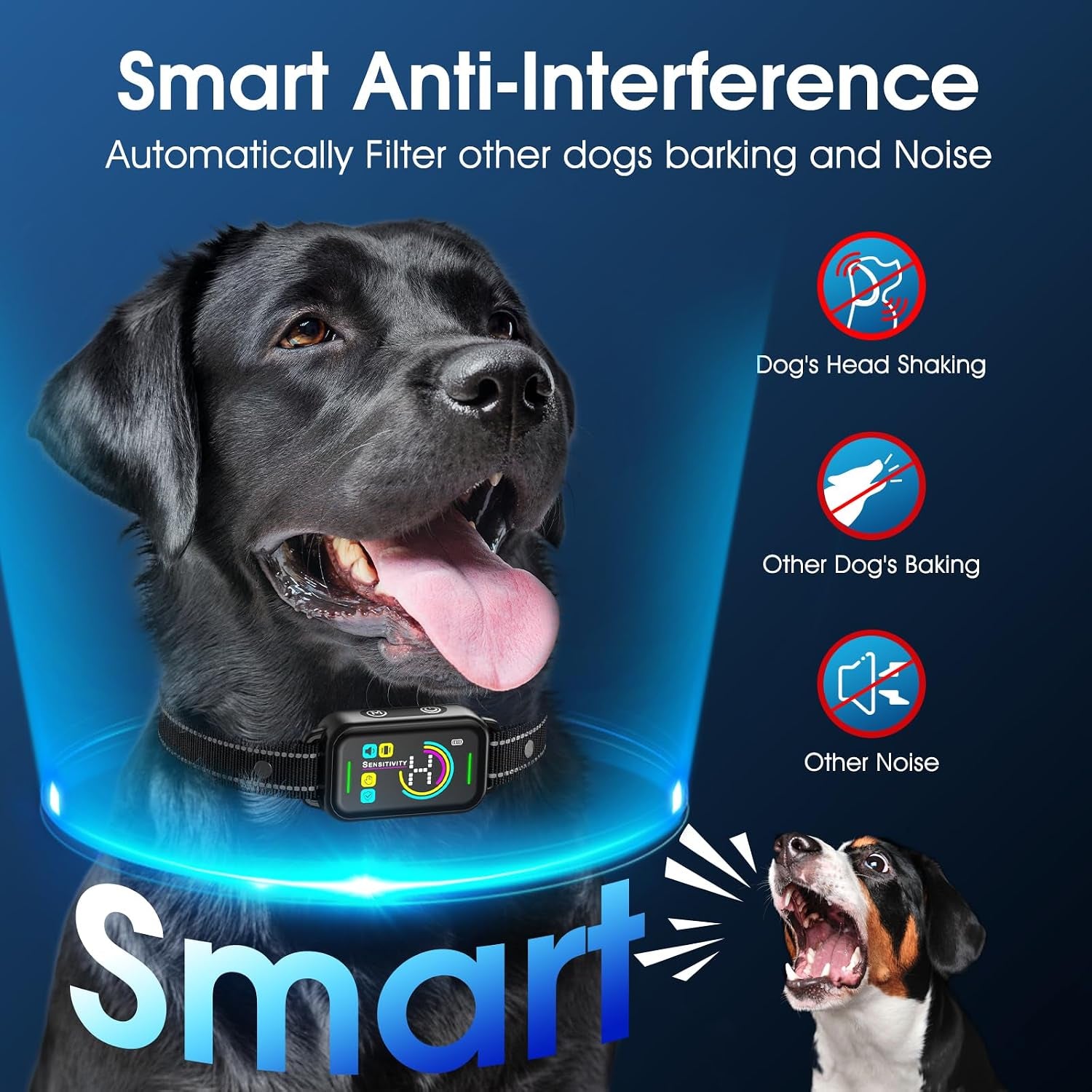 Dog Bark Collar for Large Medium Small Dogs - Smart AI 1S Stop Barking, anti Barking Device & Dog Training Collar with Beep, Vibration & 8-Level Sensitivity, IP67 Waterproof, USB-C Fast Charge - Black