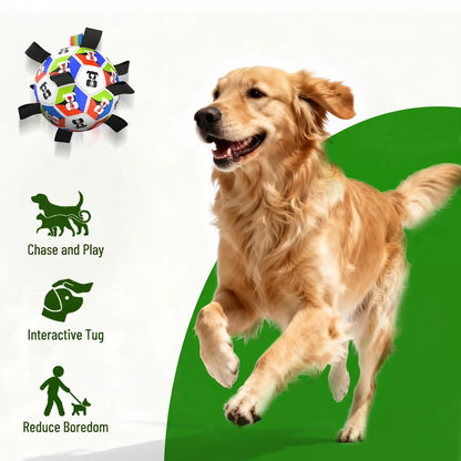 Ruffbud Durable Dog Soccer Ball - 9 Nylon Tabs, Cyclic Inflation, Floating Ball, Heavy-Duty Outdoor Herding Toy, Boredom Buster for High-Energy Medium-Large Dogs with Universal Fit