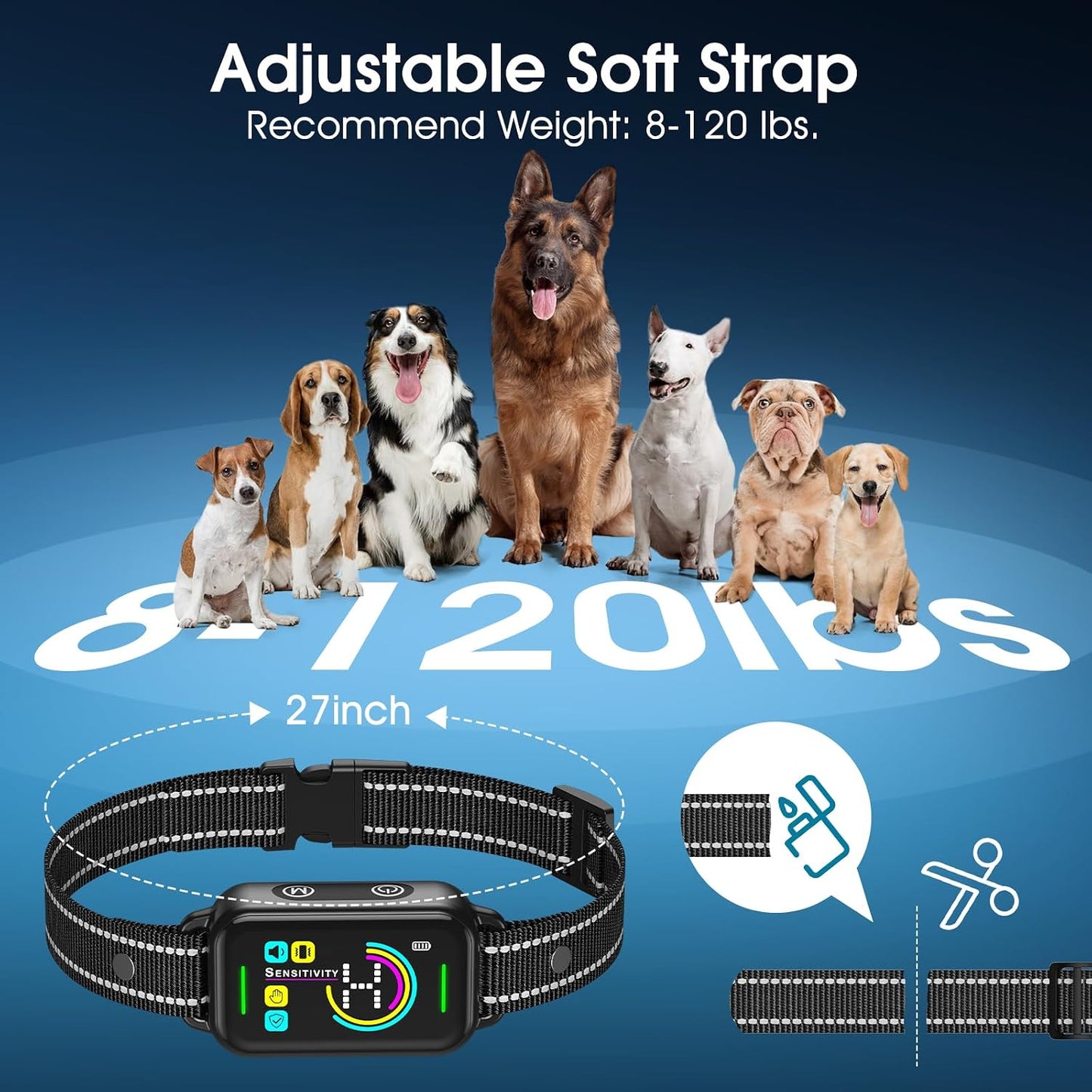 Dog Bark Collar for Large Medium Small Dogs - Smart AI 1S Stop Barking, anti Barking Device & Dog Training Collar with Beep, Vibration & 8-Level Sensitivity, IP67 Waterproof, USB-C Fast Charge - Black