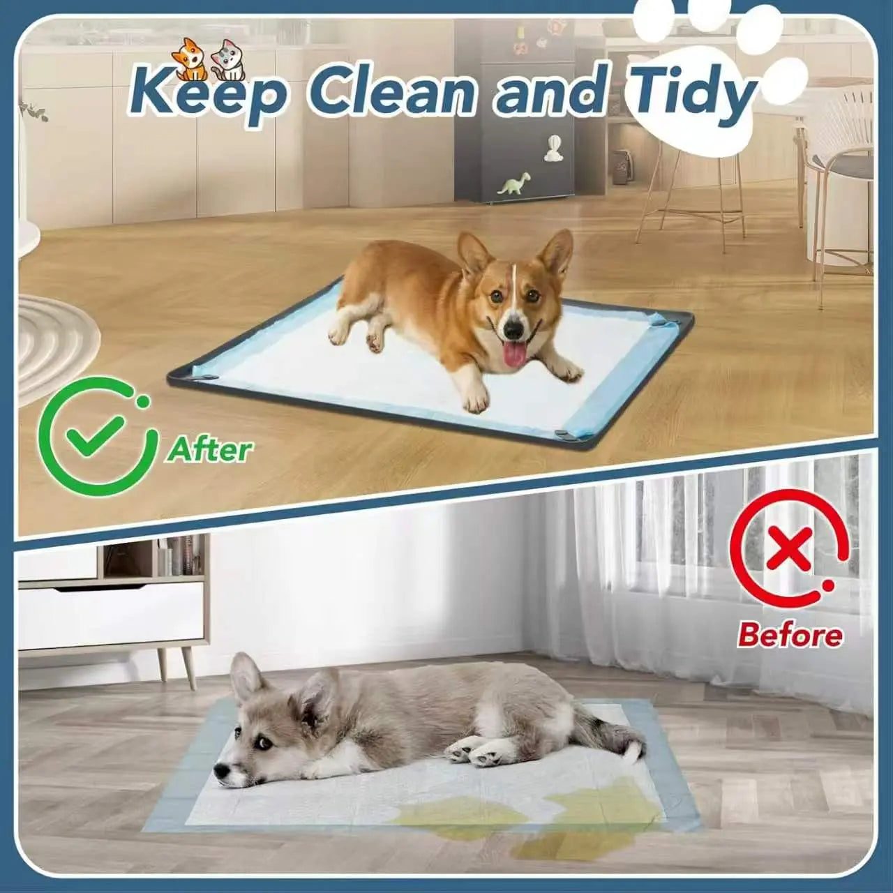 Foldable Dog Pee Pad Holder with Magnetic Clips and Raised Edges, Silicone Training Tray for Indoor Floor Protection