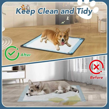 Foldable Dog Pee Pad Holder with Magnetic Clips and Raised Edges, Silicone Training Tray for Indoor Floor Protection