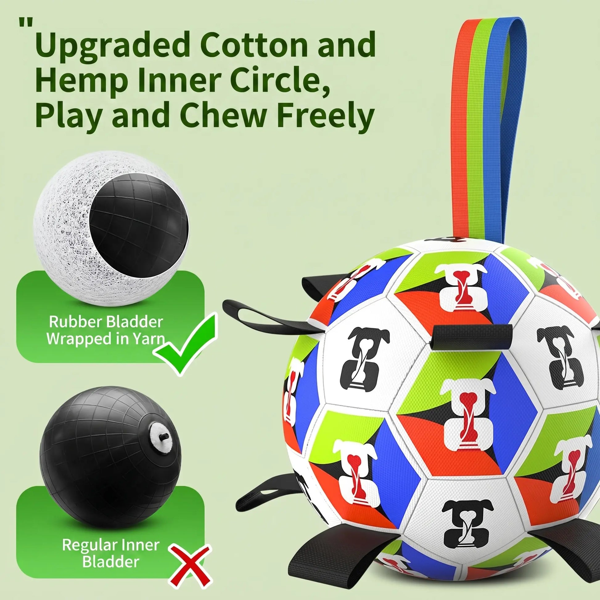 Ruffbud Durable Dog Soccer Ball - 9 Nylon Tabs, Cyclic Inflation, Floating Ball, Heavy-Duty Outdoor Herding Toy, Boredom Buster for High-Energy Medium-Large Dogs with Universal Fit