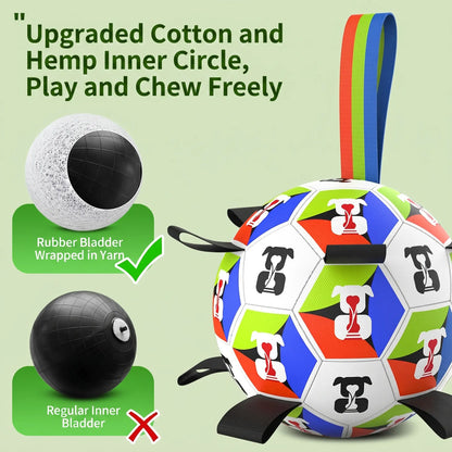 Ruffbud Durable Dog Soccer Ball - 9 Nylon Tabs, Cyclic Inflation, Floating Ball, Heavy-Duty Outdoor Herding Toy, Boredom Buster for High-Energy Medium-Large Dogs with Universal Fit