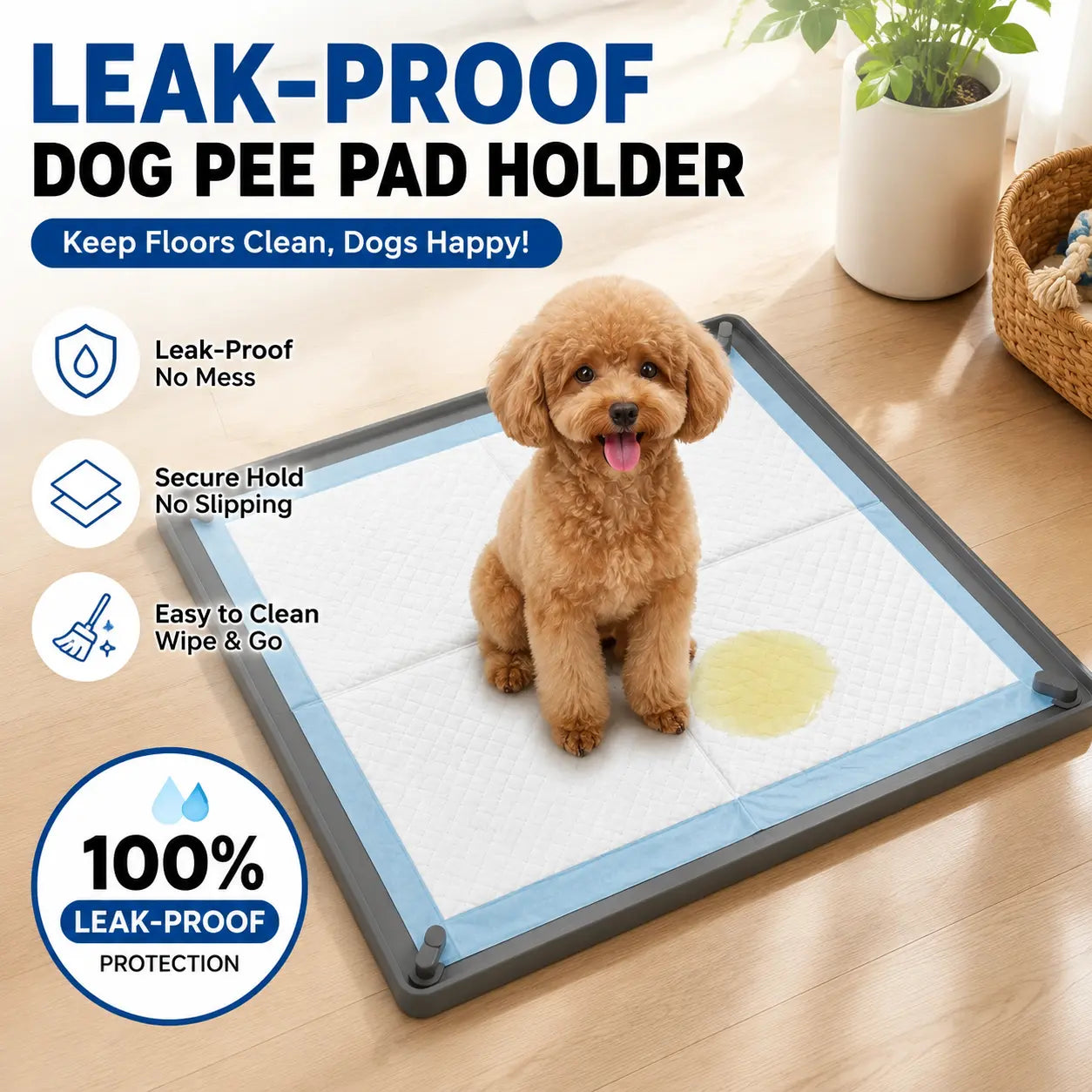 Foldable Dog Pee Pad Holder with Magnetic Clips and Raised Edges, Silicone Training Tray for Indoor Floor Protection