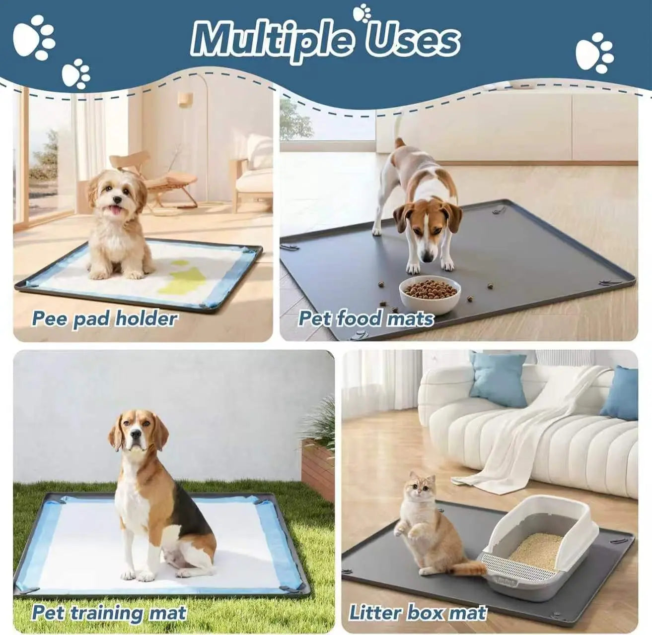 Foldable Dog Pee Pad Holder with Magnetic Clips and Raised Edges, Silicone Training Tray for Indoor Floor Protection
