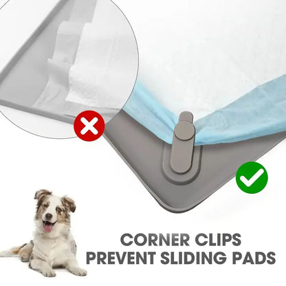 Foldable Dog Pee Pad Holder with Magnetic Clips and Raised Edges, Silicone Training Tray for Indoor Floor Protection