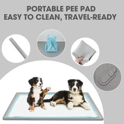 Foldable Dog Pee Pad Holder with Magnetic Clips and Raised Edges, Silicone Training Tray for Indoor Floor Protection