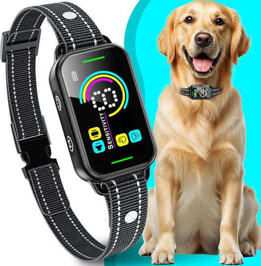 Dog Bark Collar for Large Medium Small Dogs - Smart AI 1S Stop Barking, anti Barking Device & Dog Training Collar with Beep, Vibration & 8-Level Sensitivity, IP67 Waterproof, USB-C Fast Charge - Black