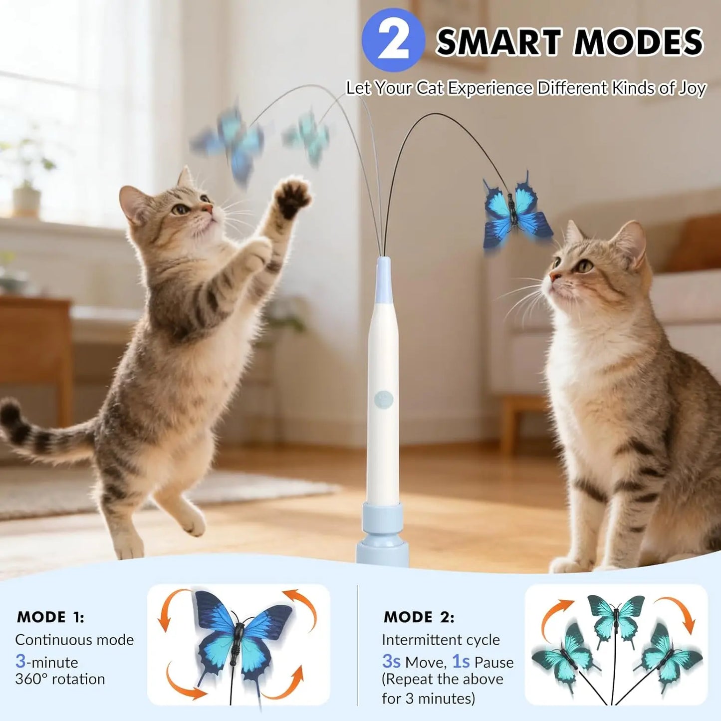 Automatic Interactive Cat Toy with 360° Spin & Random Jump, USB Rechargeable, Dual Play Modes (Self-Play + Handheld), Strong Suction Cup Base – Ideal for Indoor Cats and Kittens