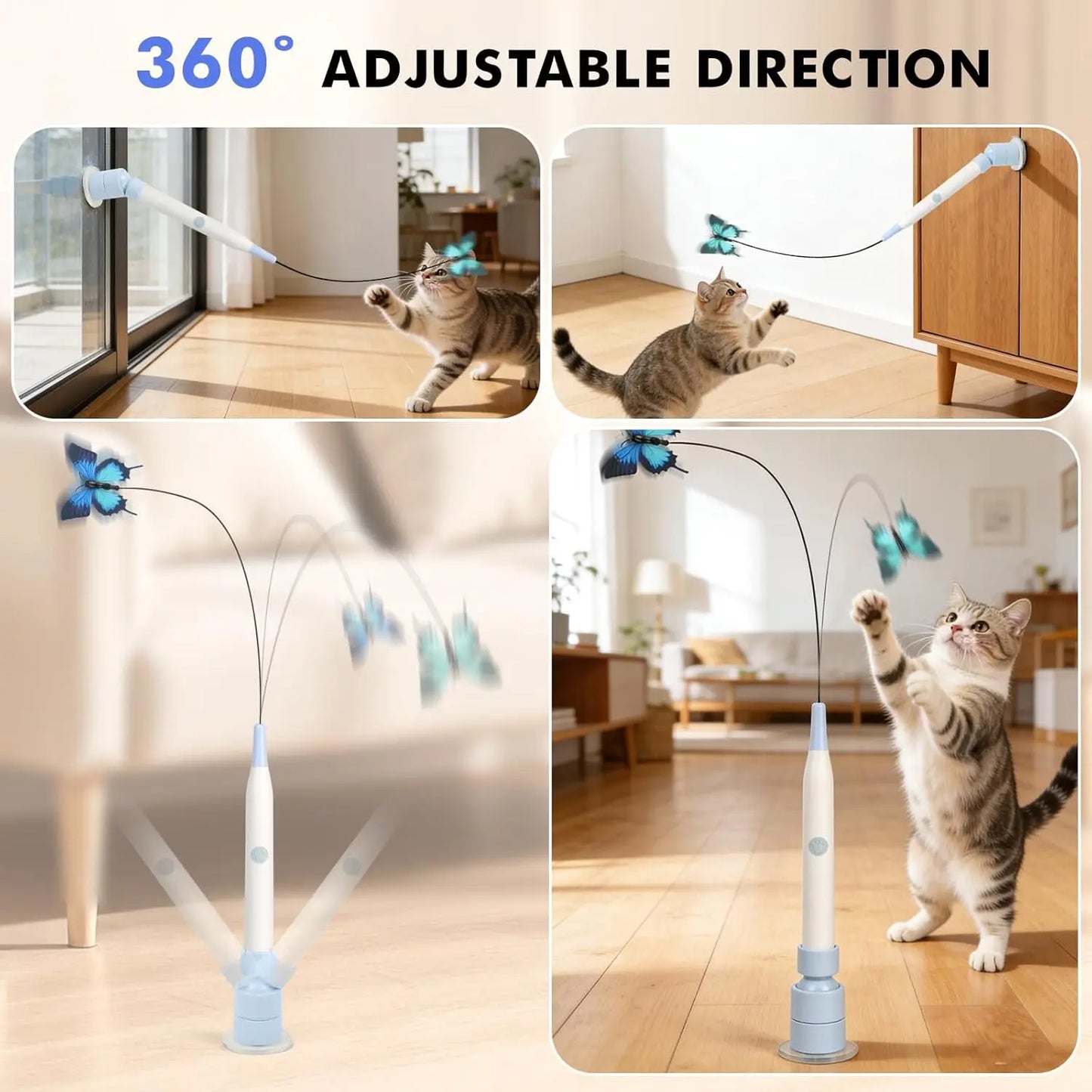 Automatic Interactive Cat Toy with 360° Spin & Random Jump, USB Rechargeable, Dual Play Modes (Self-Play + Handheld), Strong Suction Cup Base – Ideal for Indoor Cats and Kittens