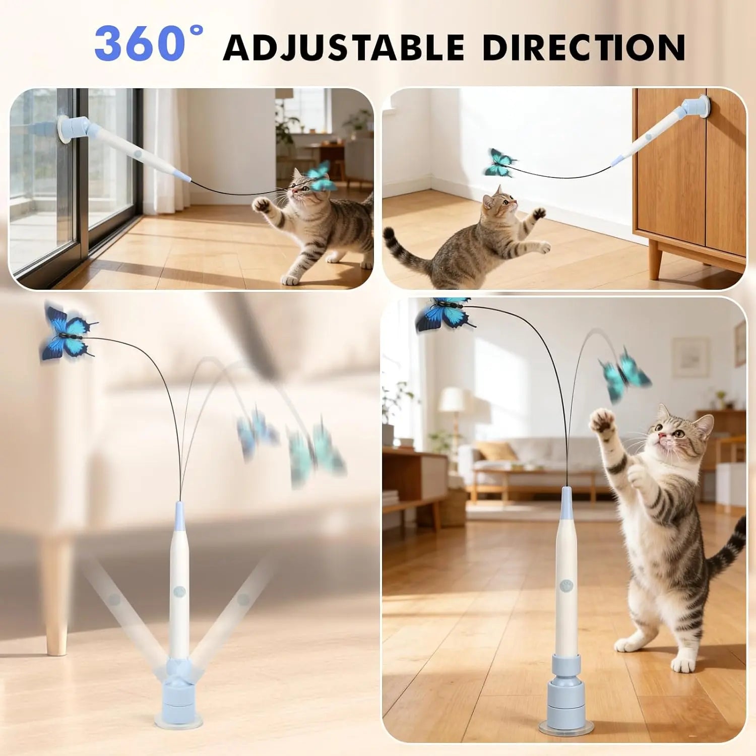 Automatic Interactive Cat Toy with 360° Spin & Random Jump, USB Rechargeable, Dual Play Modes (Self-Play + Handheld), Strong Suction Cup Base – Ideal for Indoor Cats and Kittens