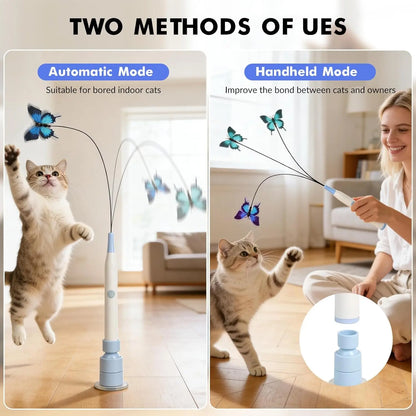 Automatic Interactive Cat Toy with 360° Spin & Random Jump, USB Rechargeable, Dual Play Modes (Self-Play + Handheld), Strong Suction Cup Base – Ideal for Indoor Cats and Kittens
